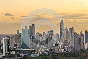 Sathon building in the evening sunset