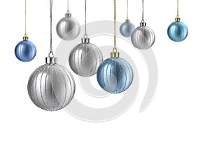 Satin silver and blue christmas balls