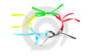 Satiny tapes combined in the form of Olympic rings