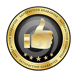 Satisfaction guarantee like and 5 star gold gradient logo.