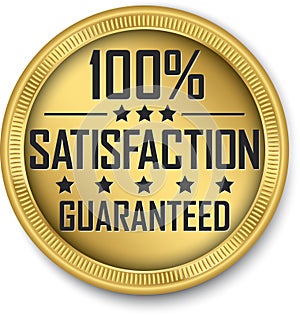100% satisfaction guaranteed gold label, vector illustration photo