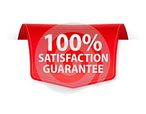 Satisfaction guaranteed red label with ribbon. Vector illustration