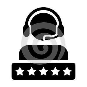 Satisfaction icon vector male support customer care service person profile avatar with a headphone and a star rating for online