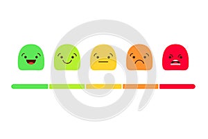 Satisfaction Rating. Set of Feedback Icons in form of emotions. Excellent, good, normal, bad, awful.