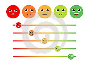 Satisfaction Rating. Set of Feedback Icons in form of emotions. Excellent, good, normal, bad, awful. Vector illustration