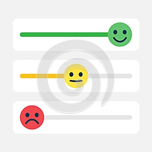 Satisfaction rating. Switch toggle. Customer reviews. Feedback in form of emotions. Excellent  normal  awful