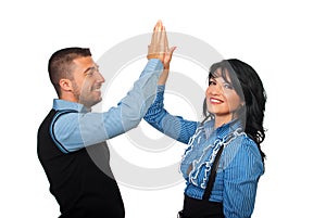 Satisfied business people give high five