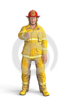 Satisfied firefighter looks right at you