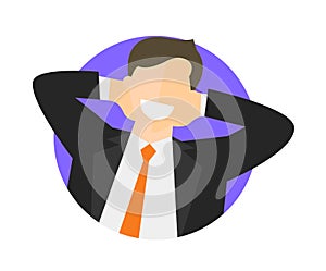 Satisfied relaxing businessman flat icon. Work done concept. Happy impersonal man. Vector image