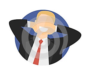 Satisfied relaxing man flat icon. Work done concept. Happy impersonal businessman. Vector image