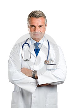 Satisfied smiling mature doctor