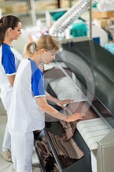 Satisfied worker iron textiles