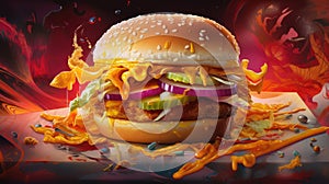 Satisfy Your Cravings with this Surrealist Hamburger Digital Painting.