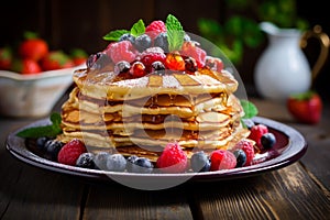 Satisfying Healthy breakfast pancake plate. Generate Ai