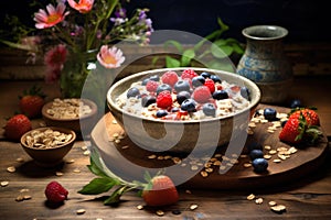 Satisfying Muesli oats fruits. Generate Ai