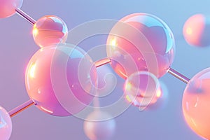 A satisfying pink pastel bubble background. 3d render of molecule.