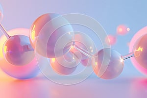 A satisfying pink pastel bubble background. 3d render of molecule.