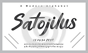 Satojilus font. Elegant alphabet letters font and number