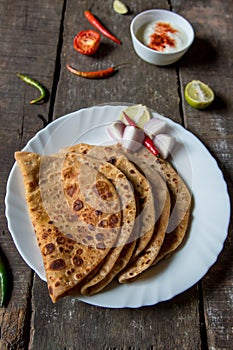 Sattu ka paratha or gram flor paratha a famous north Indian breakfast.