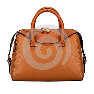 Saturated orange female leather bag isolated on white background