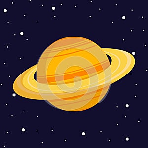 Saturn Planet in Dark Space. Vector, Cartoon Illustration of Planet Saturn