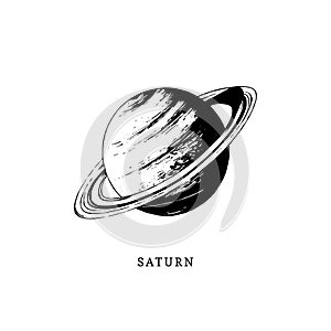Saturn planet image on white background. Hand drawn vector illustration