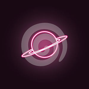 Saturn planet neon icon. Elements of Space set. Simple icon for websites, web design, mobile app, info graphics