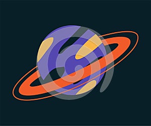 Saturn Planet with Ring as Space Adventure and Exploring Galaxy Vector Illustration