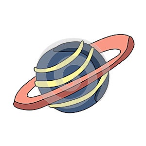 Saturn planet with ring. Vector illustration in simple doodle style, isolated on white.