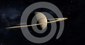Saturn planet with rings in outer space among stars