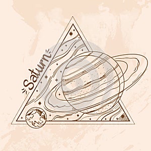 Saturn. Planets and stars of Solar system. Symbols for astronomy and astrology. Coloring page
