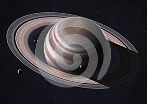 Saturn's rings are shining with sunlight. Elements