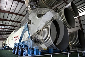 Saturn V moon rocket in space center
