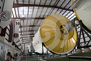 Saturn V moon rocket in space center Houston