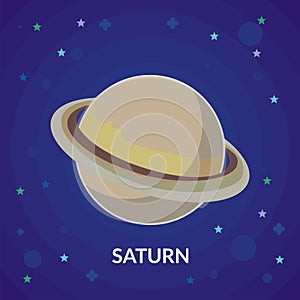 Saturn Vector Illustration, with star and blue background