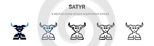 Satyr icon in filled, thin line, outline and stroke style. Vector illustration of two colored and black satyr vector icons designs