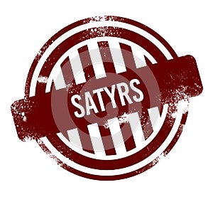 Satyrs - red round grunge button, stamp