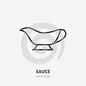 Sauce flat line icon. Vector thin sign, illustration of sauceboat for restaurant menu