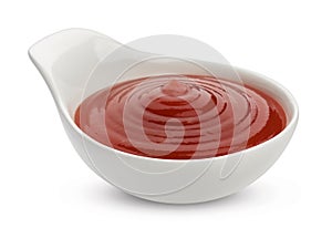 Sauceboat of ketchup isolated on white