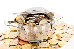 Saucepan and euro coins