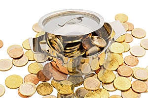 Saucepan and euro coins