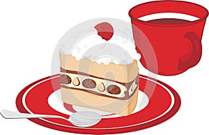 Saucer with cake and coffee cup isolated on the wh