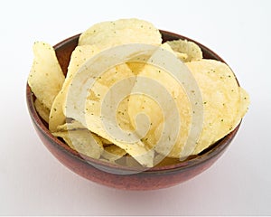 Saucer of fried chips.