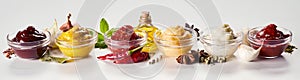 Sauces, dressings and marinades with ingredients photo