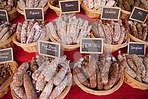 Saucisson stall in a French market