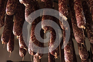 Saucissons hanging to dry