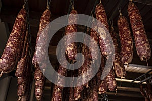 Saucissons hanging to dry