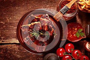 Saucy Barbecued Spareribs with Various Ingredients