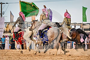 Saudi Arab Horse riders on traditional desert - safari festival in abqaiq Saudi Arabia. 10-Jan-2020