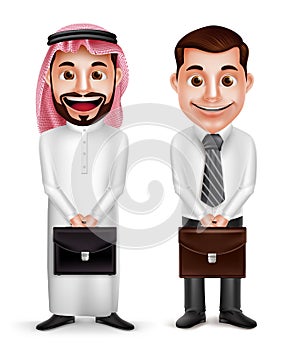 Saudi arab man and a businessman vector characters holding briefcase